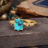 2 Carat Emerald Cut Turquoise Wedding Ring Classic Side Stone Promise Ring